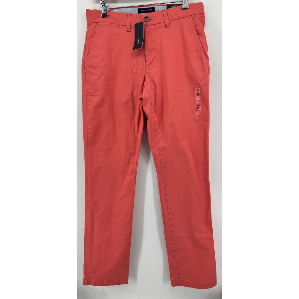 Tommy Hilfiger THFlex Custom Fit Straight Slim Leg Pants Coral Red 30x32 NWT